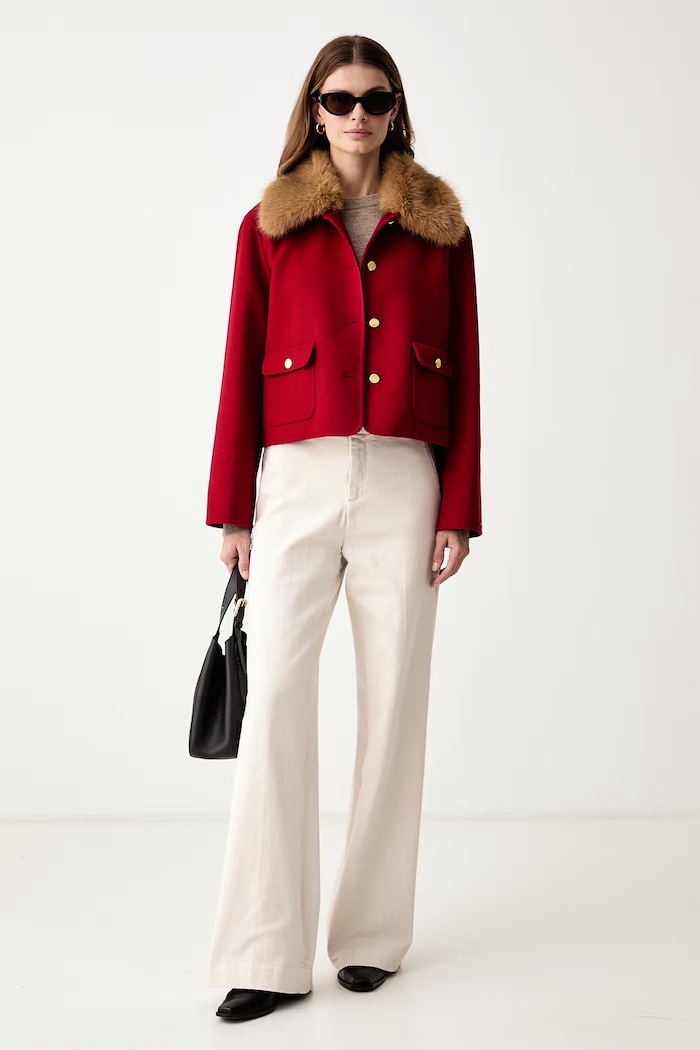 Tommy Hilfiger Krátka bunda dámska s prímesou vlny WW0WW52914 červená AW26