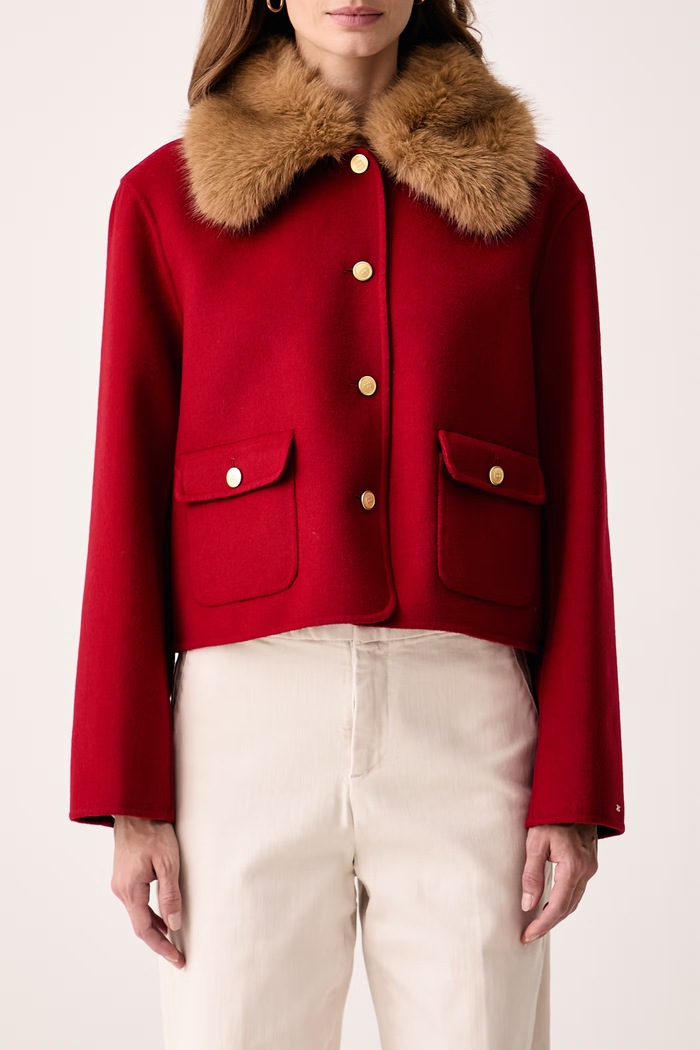 Kratka jakna za žene s dodatkom vune Tommy Hilfiger WW0WW52914 crvena