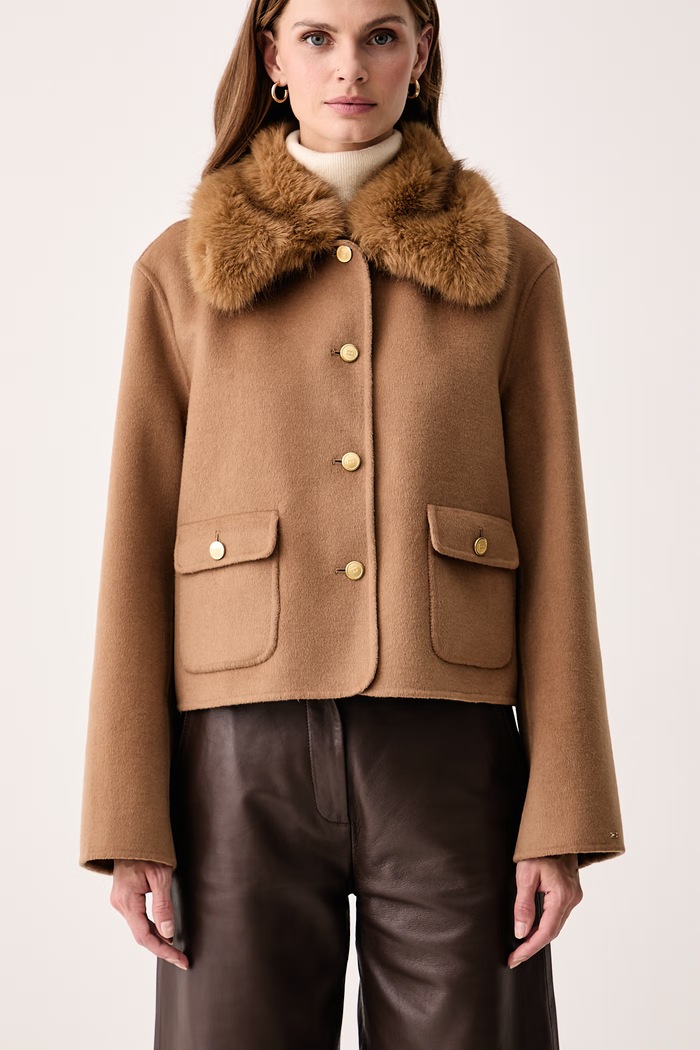 Krótka kurtka damska z dodatkiem wełny Tommy Hilfiger WW0WW52914 beżowy