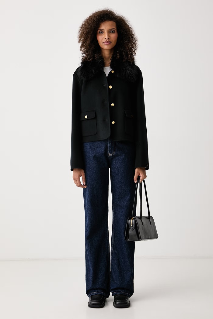 Tommy Hilfiger Krótka kurtka damska z dodatkiem wełny WW0WW52914 czarny AW26