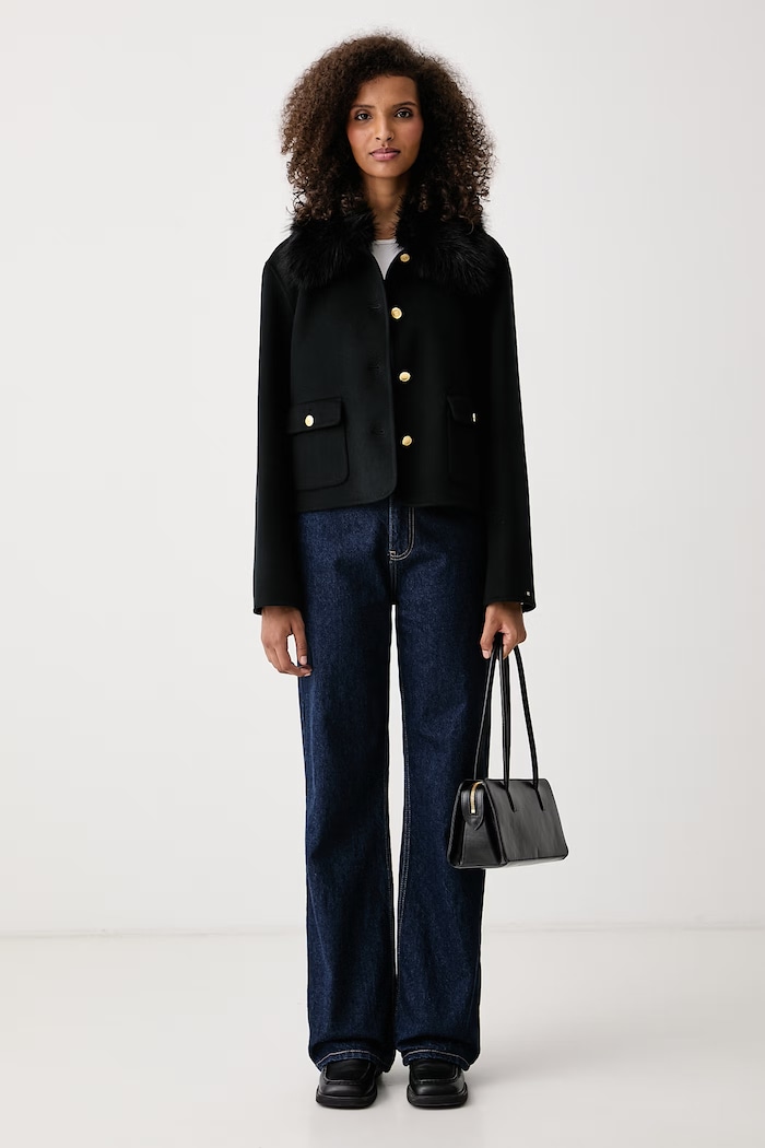 Tommy Hilfiger Krótka kurtka damska z dodatkiem wełny WW0WW52914 czarny AW26