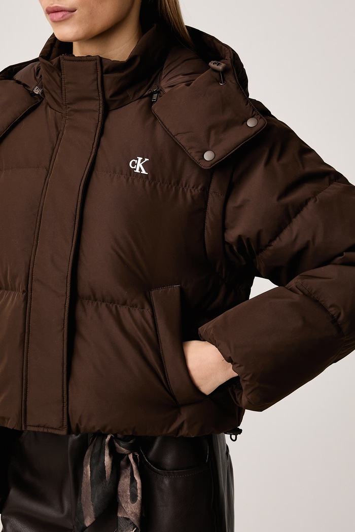 Πουπουλένιο μπουφάν γυναικείο Calvin Klein Jeans LV047H509G καφέ