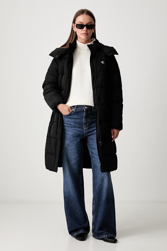 Calvin Klein Jeans długa kurtka damska LV047H505G czarny AW26