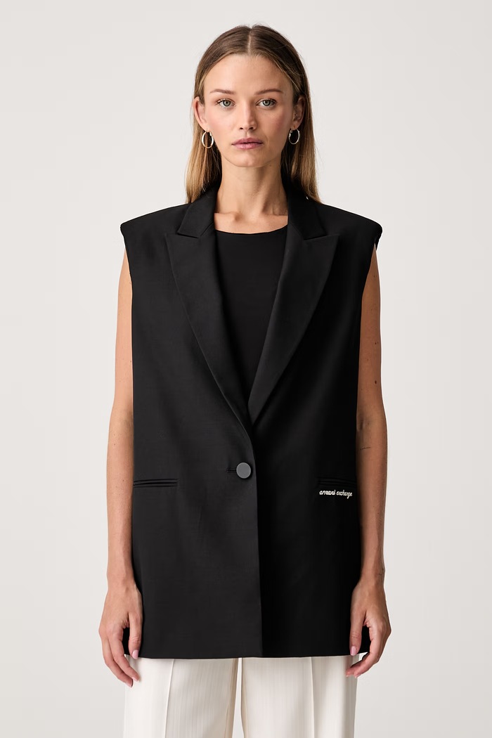 Armani Exchange kamizelka jednorzędowa damska z dodatkiem wełny czarny XW002463.AF26067