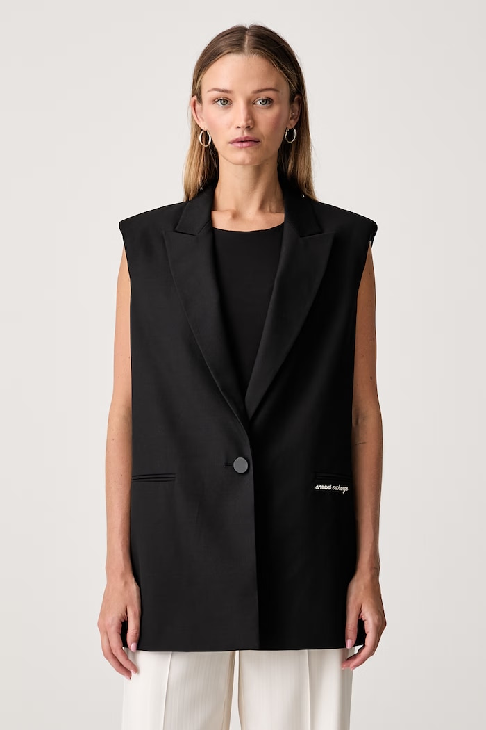 Armani Exchange kamizelka jednorzędowa damska z dodatkiem wełny czarny XW002463.AF26067