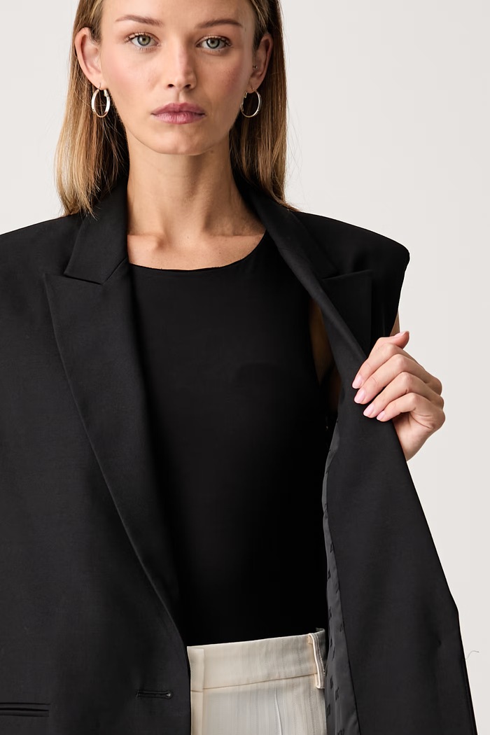 Armani Exchange kamizelka jednorzędowa damska z dodatkiem wełny XW002463.AF26067 czarny