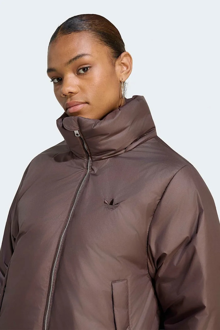 Krátka bunda dámska Essentials Down Hooded Puffer adidas Originals KR9566 hnedá