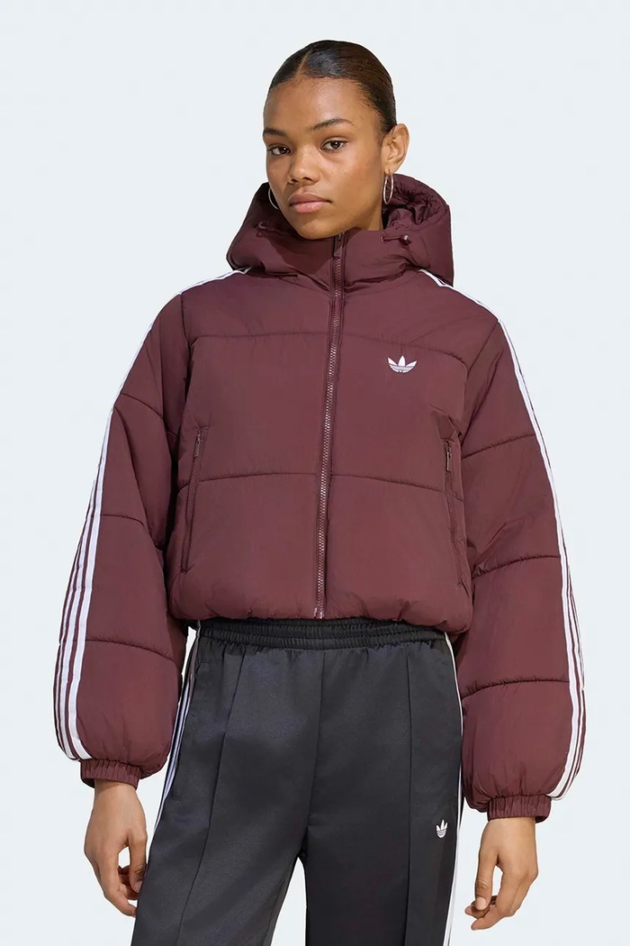 adidas Originals Κοντό μπουφάν γυναικείο Adicolor Cropped Hooded Puffer μπορντό KR9547