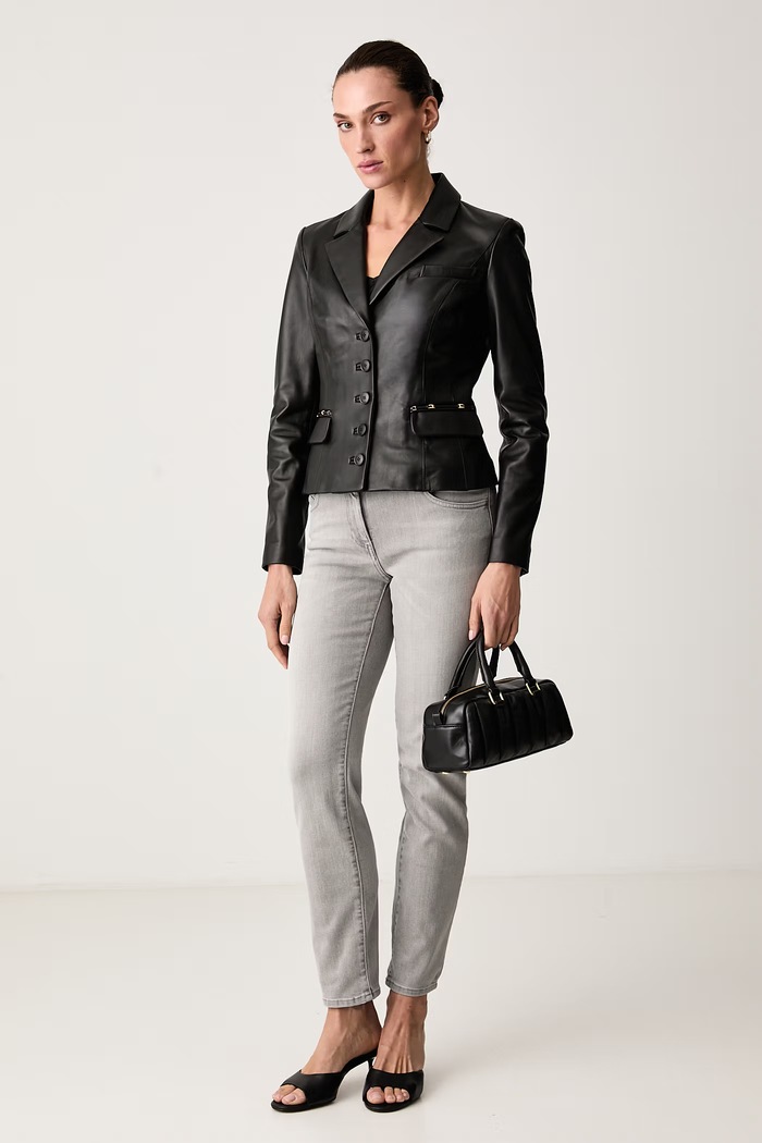 Elisabetta Franchi Kurtka damska skórzana GD07G66E2 czarny AW26