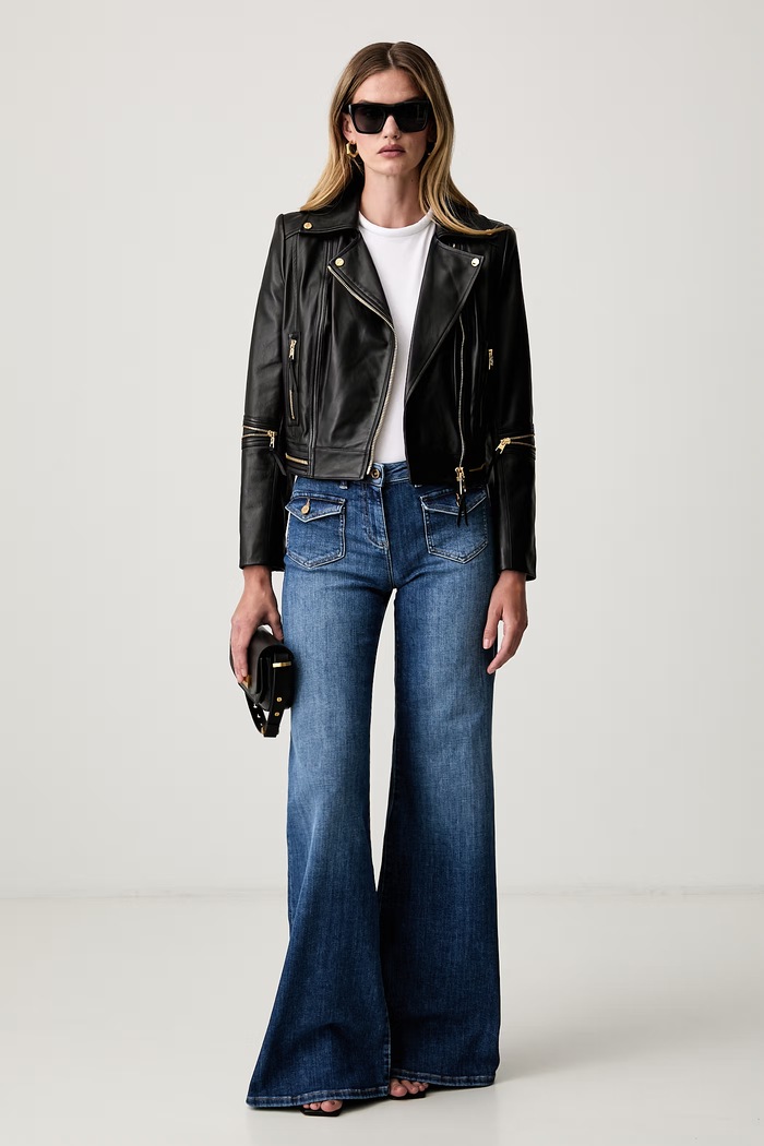 Elisabetta Franchi ramoneska damska skórzana GD01Z66E2 czarny AW26