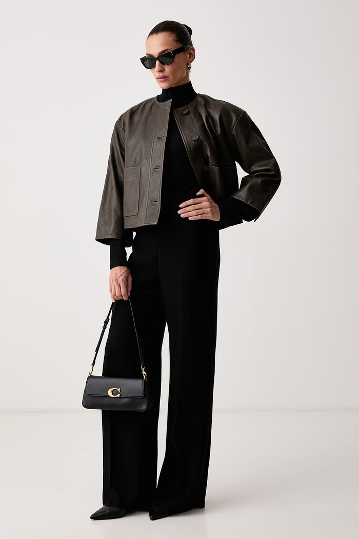 Weekend Max Mara Krótka kurtka damska skórzana WKDCALIGA 2625446031600 zielony AW26