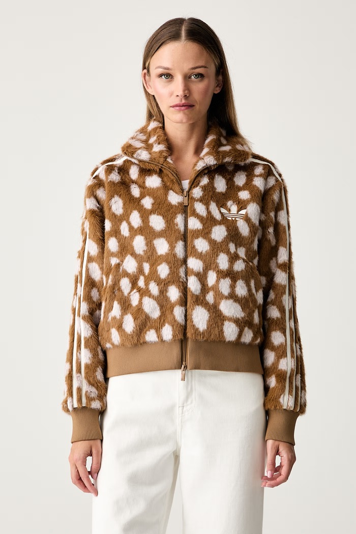 adidas Originals krátka bunda dámska Animal Print Firebird hnedá KT2142