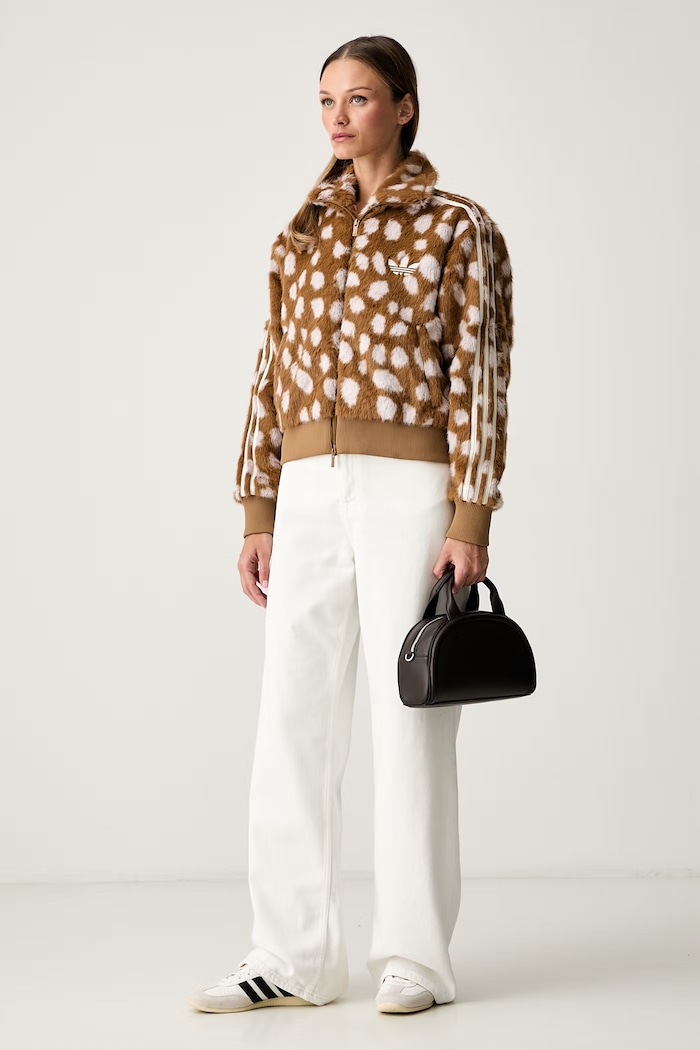 adidas Originals krátka bunda dámska Animal Print Firebird KT2142 hnedá AW26