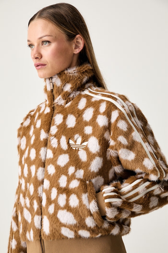 adidas Originals krátka bunda dámska Animal Print Firebird hnedá KT2142