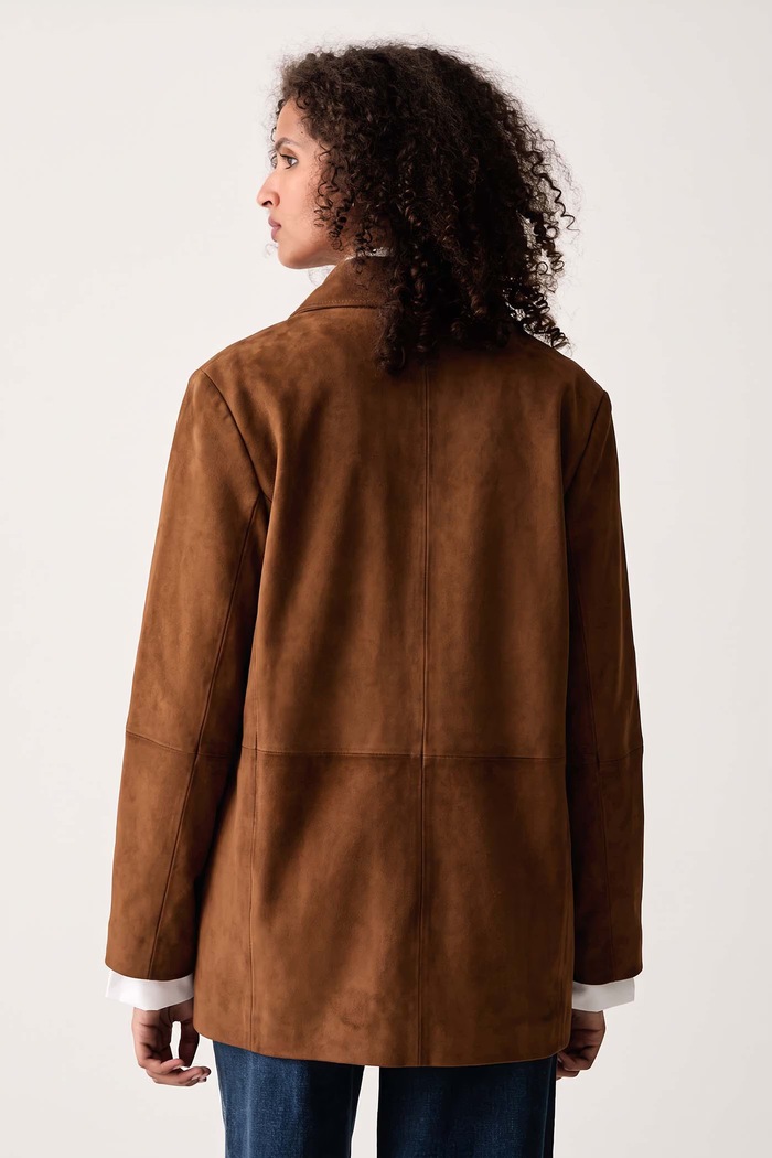 Ρούχα Zadig&Voltaire Μπουφάν γυναικείο δέρμα σουέτ VENEZIA RWOW01284 καφέ