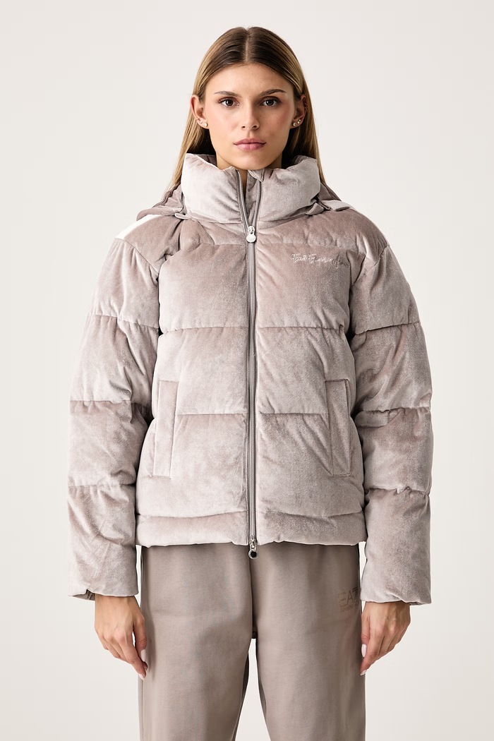 EA7 Emporio Armani Kurtka pikowana damska welurowa brązowy AF15654.7W001434