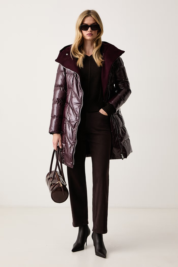 Pinko Długa kurtka damska 107222.A3HC bordowy AW26