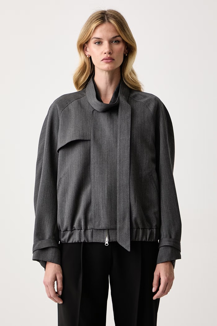 Victoria Beckham Krótka kurtka damska wełniana szary 1426WCT007635A