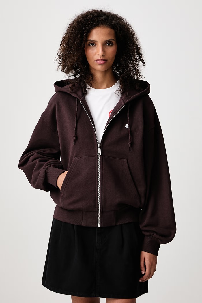 Carhartt WIP W Hooded Casey кофта на застібці з капюшоном бавовняна жіноча коричневий I032642