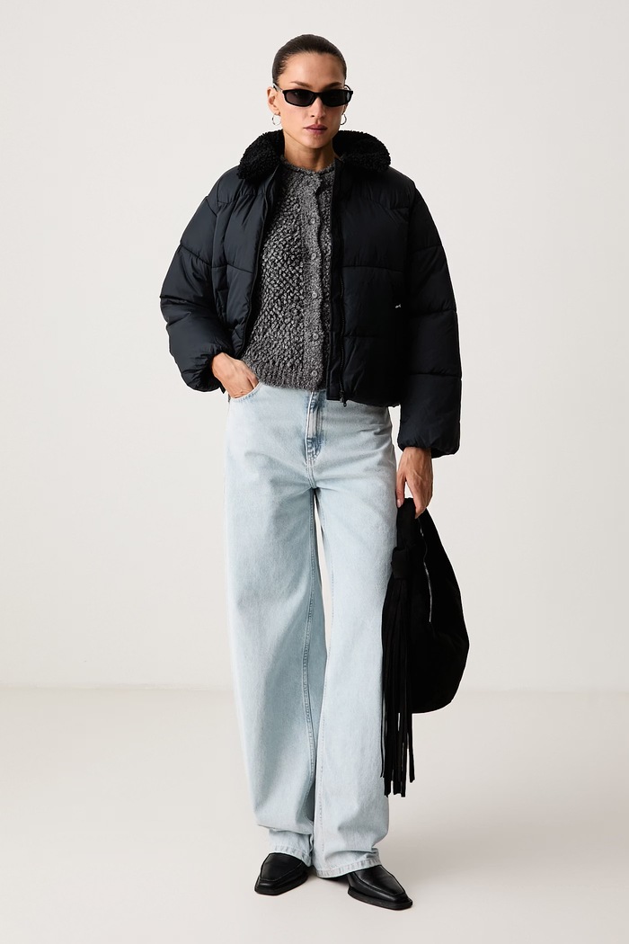 Levi's Kurtka pikowana damska PALMER PUFFER SHERPA 007UK granatowy AW26