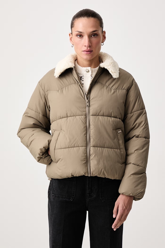 Levi's Καπιτονέ μπουφάν γυναικείο PALMER PUFFER SHERPA καφέ 007UK