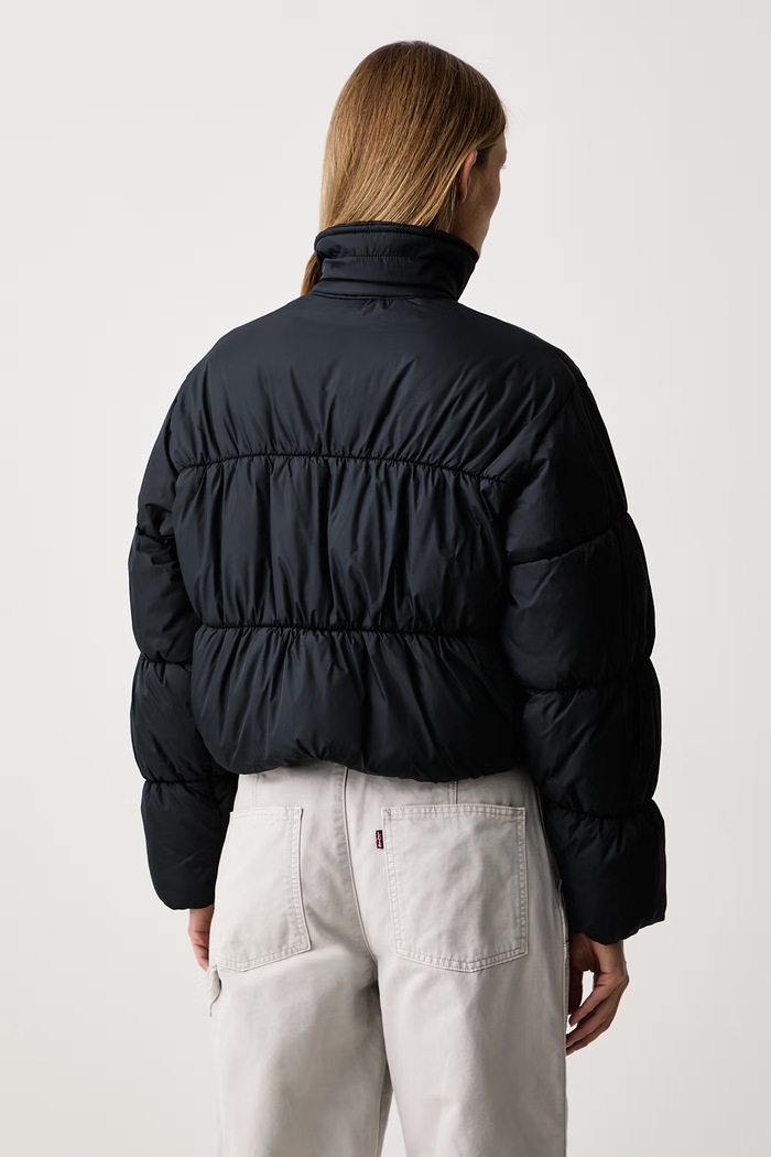 Odzież Levi's Kurtka pikowana damska PRESLEY CROPPED COLLARED PUFFER 006S8 granatowy