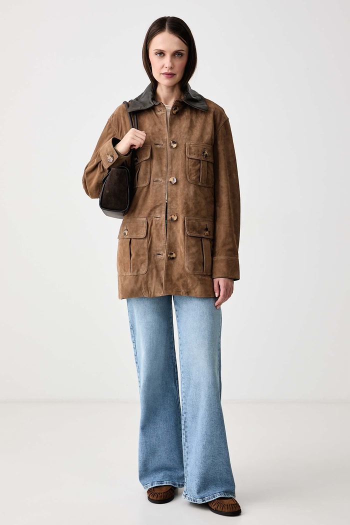 Pedro del Hierro Krótka kurtka damska zamszowa 5494178 brązowy AW26