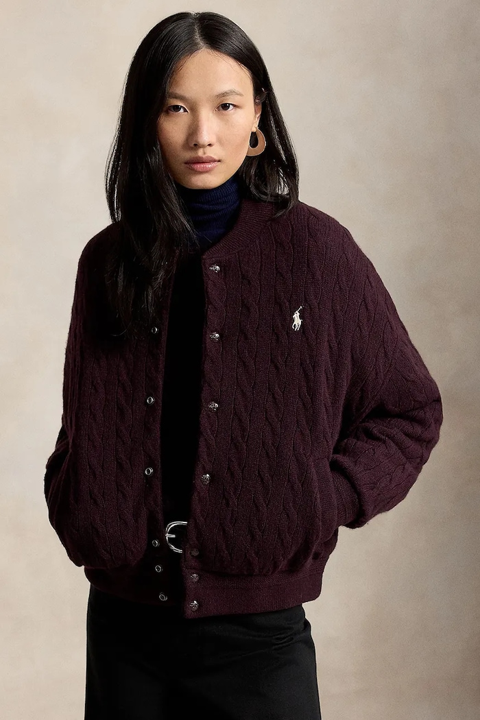 Polo Ralph Lauren bomber dámský s vlnou burgundské 211B30888