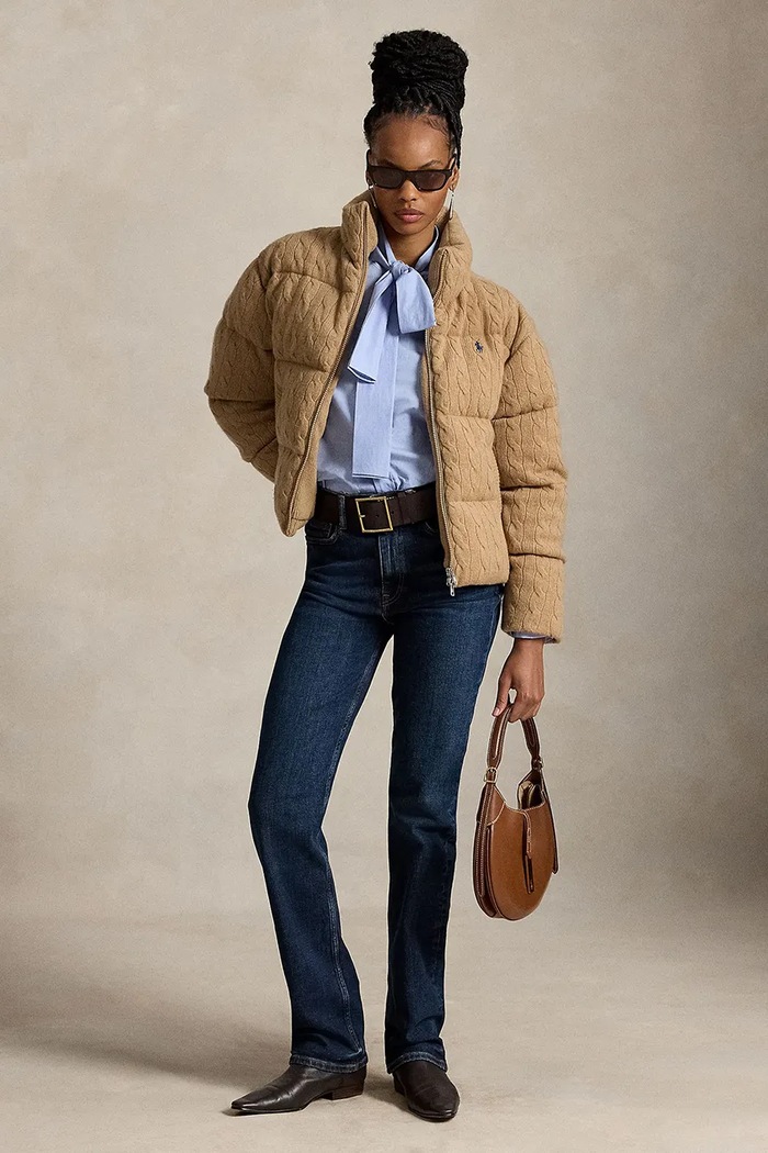 Odzież Polo Ralph Lauren kurtka pikowana damska z wełną 211A10457 brązowy