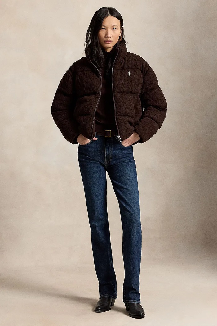 Odzież Polo Ralph Lauren kurtka pikowana damska z wełną 211A10457 brązowy