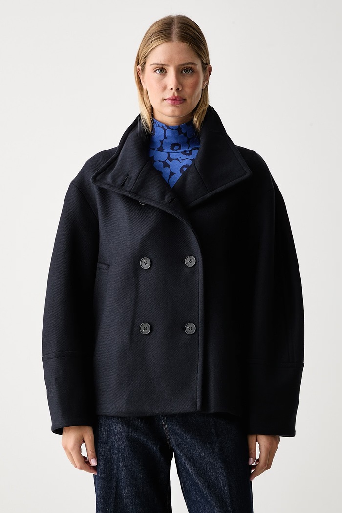 Marimekko Krótki płaszcz damski z wełną granatowy 096069