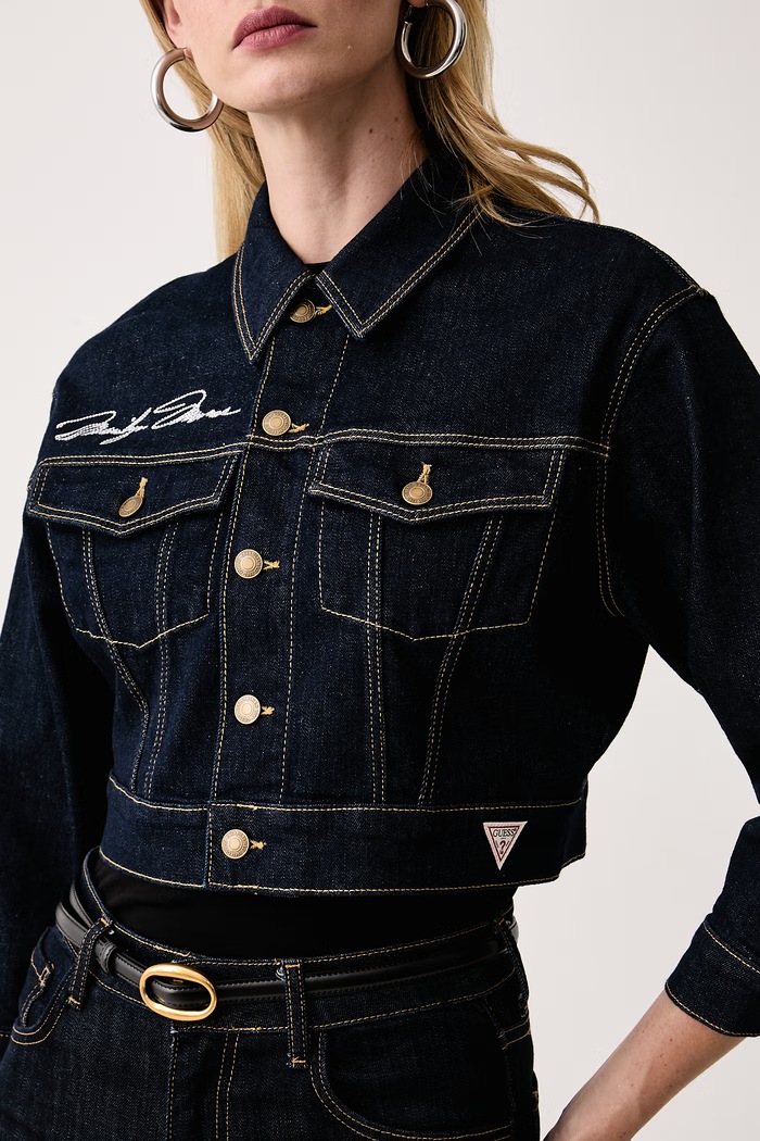 Jeans jakna ženska z bombažem ROSALYN Guess W6BNA3.D2480 mornarsko modra