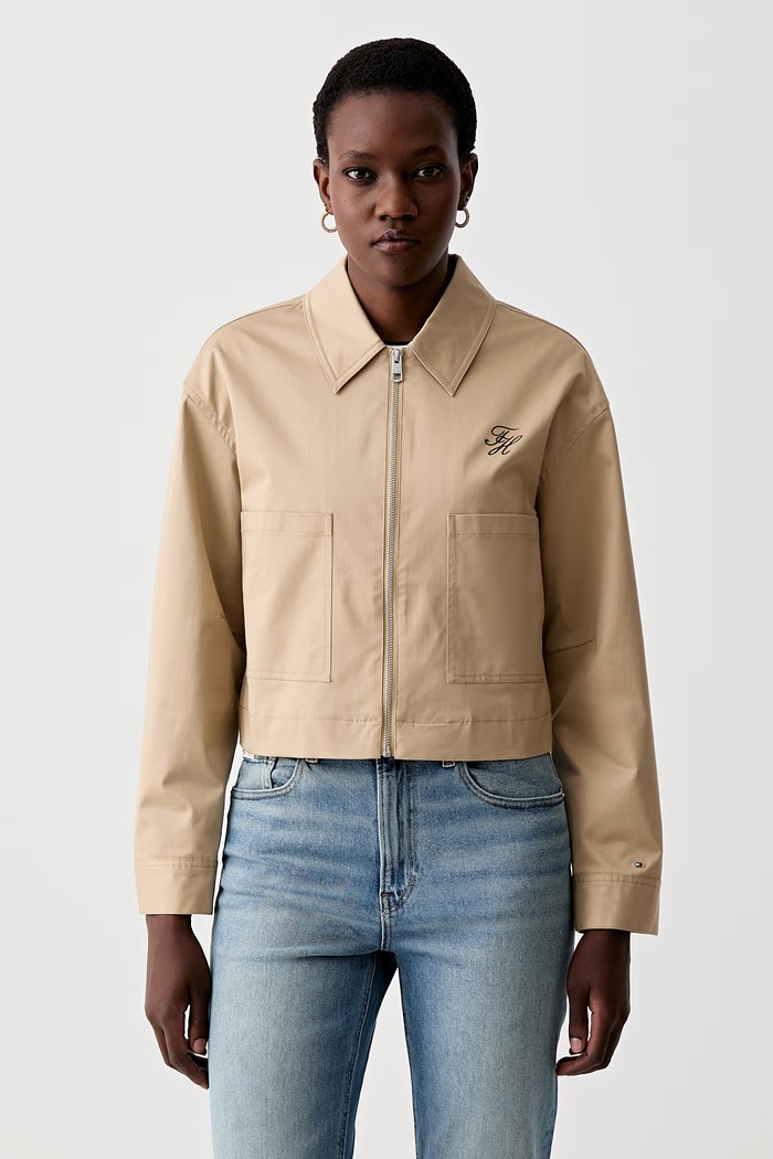 Tommy Hilfiger átmeneti kabát női pamut elasztánnal bézs WW0WW50144