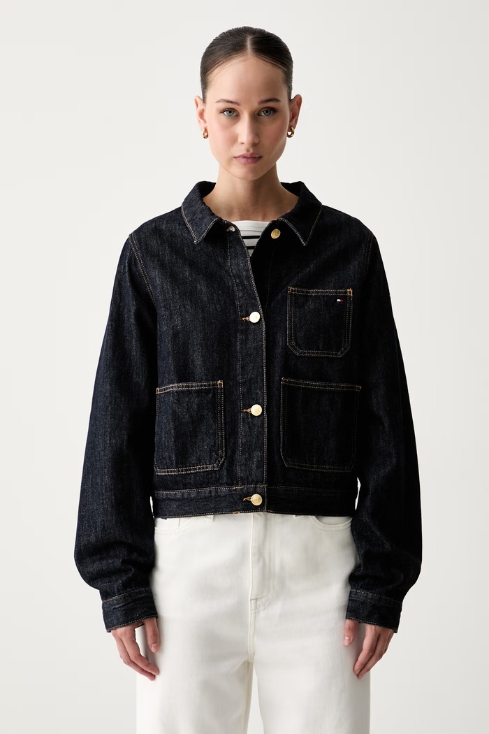 Tommy Hilfiger τζιν μπουφάν γυναικείο σκούρο μπλε WW0WW50002