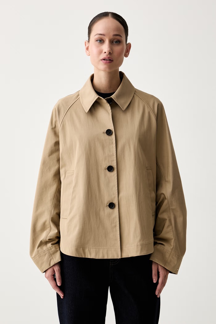 Tommy Hilfiger prijelazna jakna za žene s pamukom bež WW0WW49844