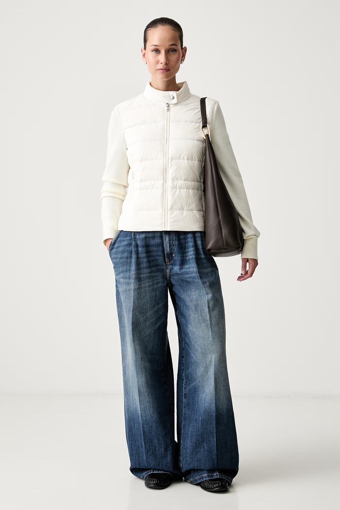Tommy Hilfiger péřová bunda dámská s příměsí vlny WW0WW51095 béžová AW26