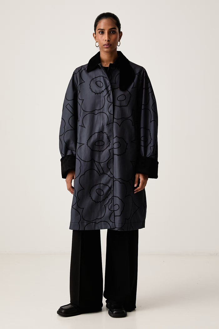 Marimekko Długa kurtka damska bawełniana granatowy 095767
