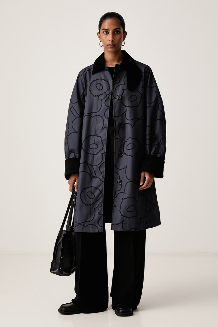 Marimekko Długa kurtka damska bawełniana 095767 granatowy AW26
