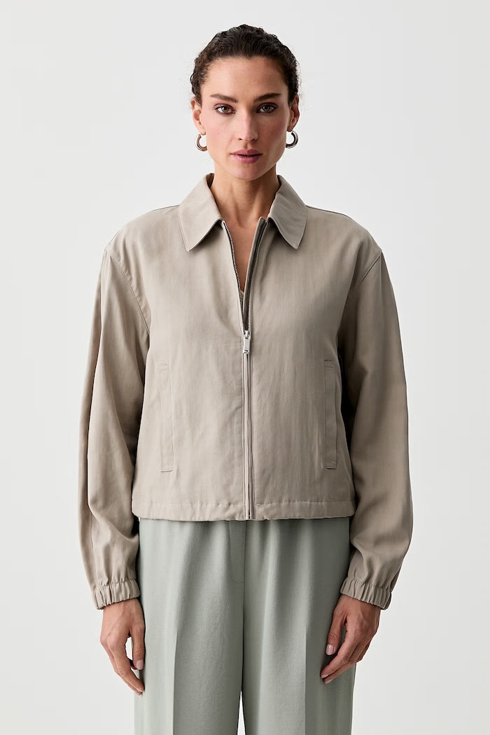 Calvin Klein kratka jakna ženska z lanom bež LV047G513G