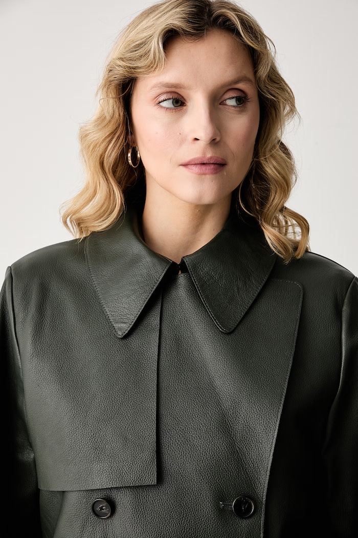BOSS cappotto trench corto da donna in pelle Satela1 verde 50566471