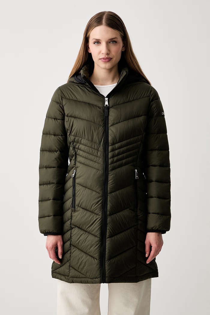 DKNY długa kurtka damska zielony DLEMPZ26