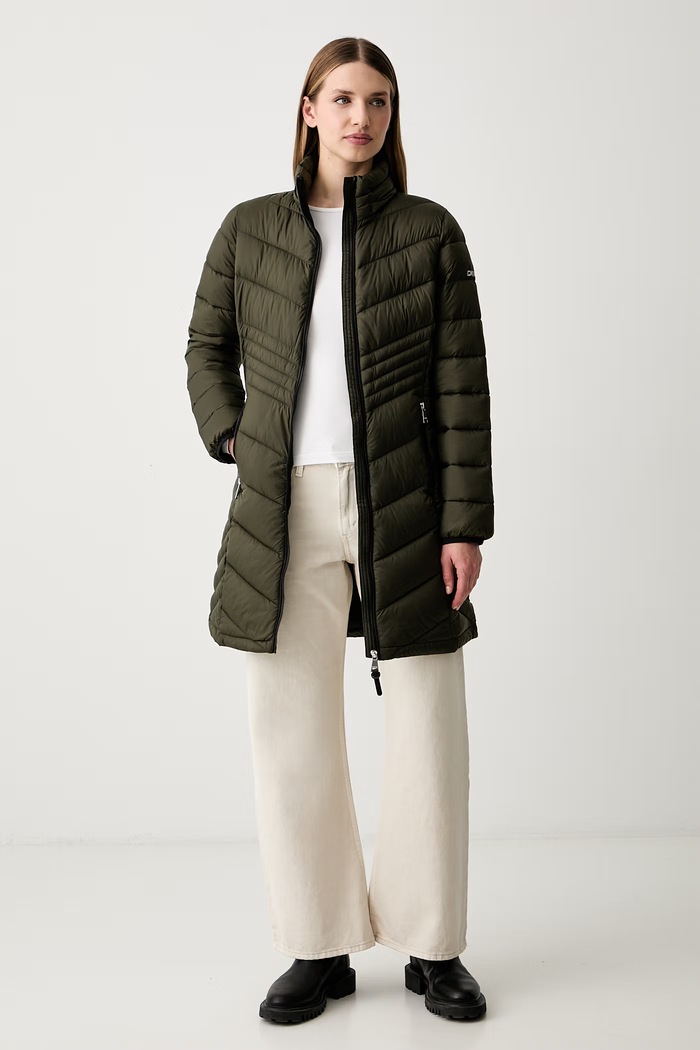 DKNY długa kurtka damska DLEMPZ26 zielony AW26