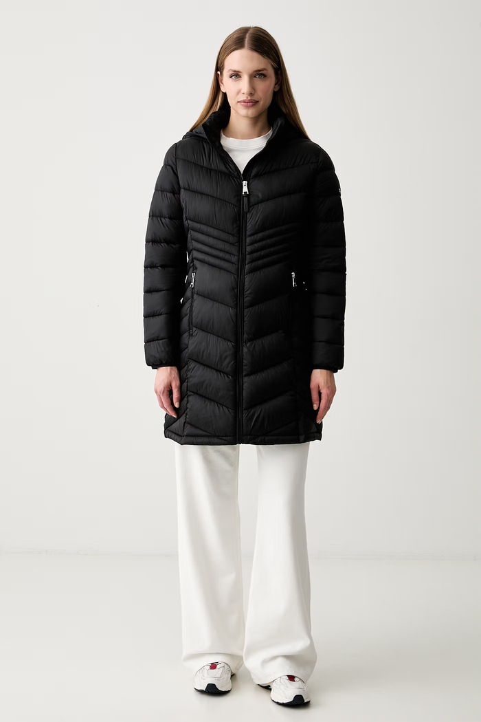 DKNY długa kurtka damska czarny DLEMPZ26