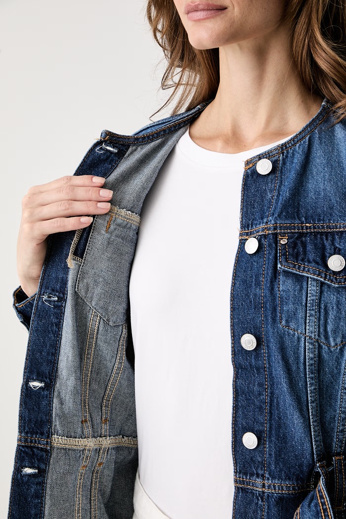 Giacca da donna in jeans YUNA Guess blu navy W6YN04.D1342