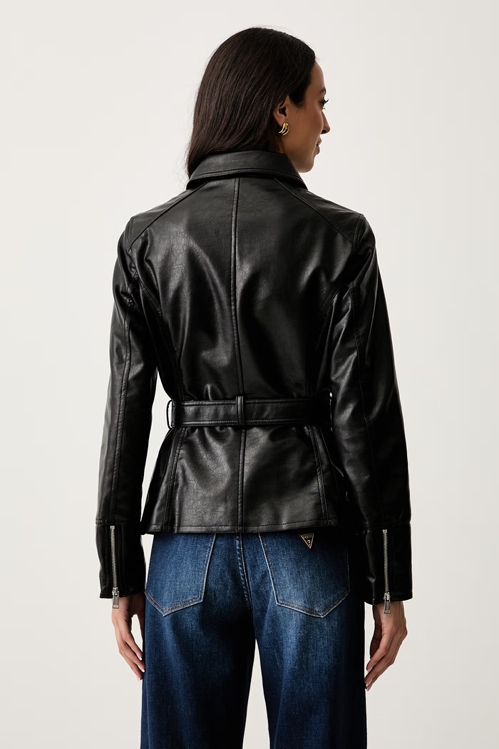 Дрехи Guess преходно яке дамско от имитация на кожа JEANNE W6YL17.W2907 черен