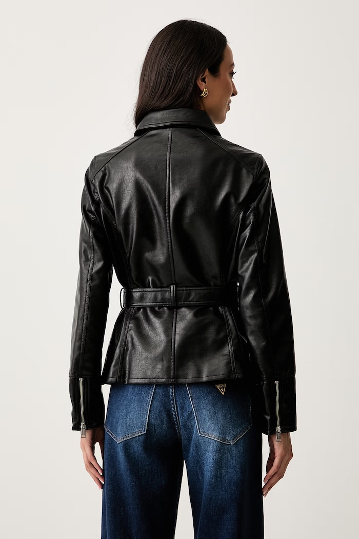 Дрехи Guess преходно яке дамско от имитация на кожа JEANNE W6YL17.W2907 черен
