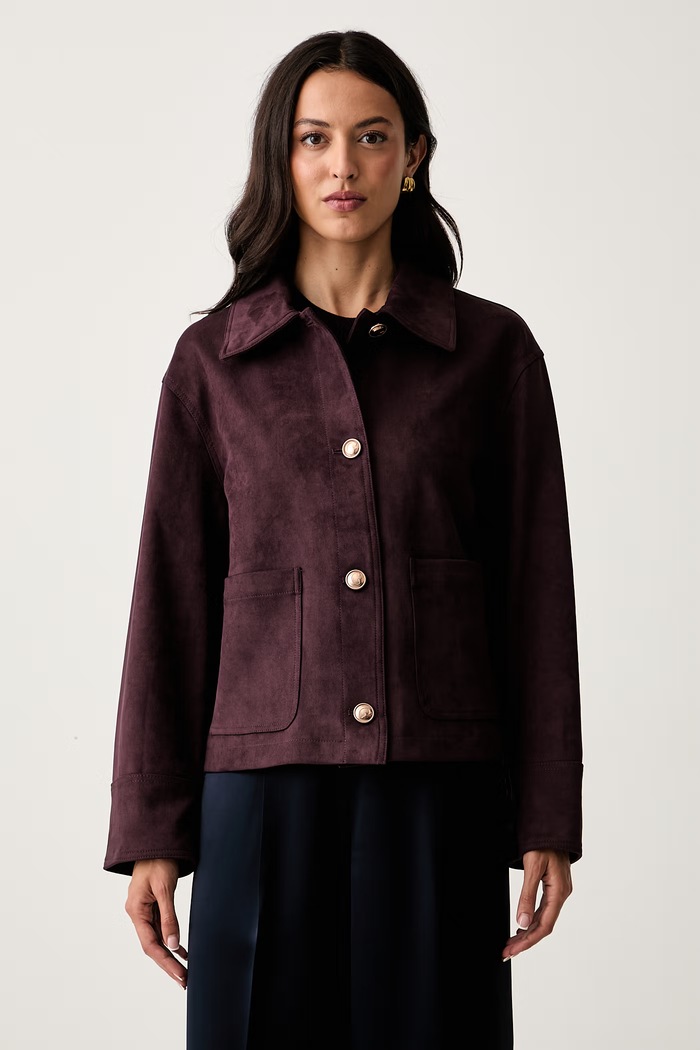 Guess geacă tip cămașă pentru femei din imitație de piele întoarsă GRACE violet W6YL14.W2887