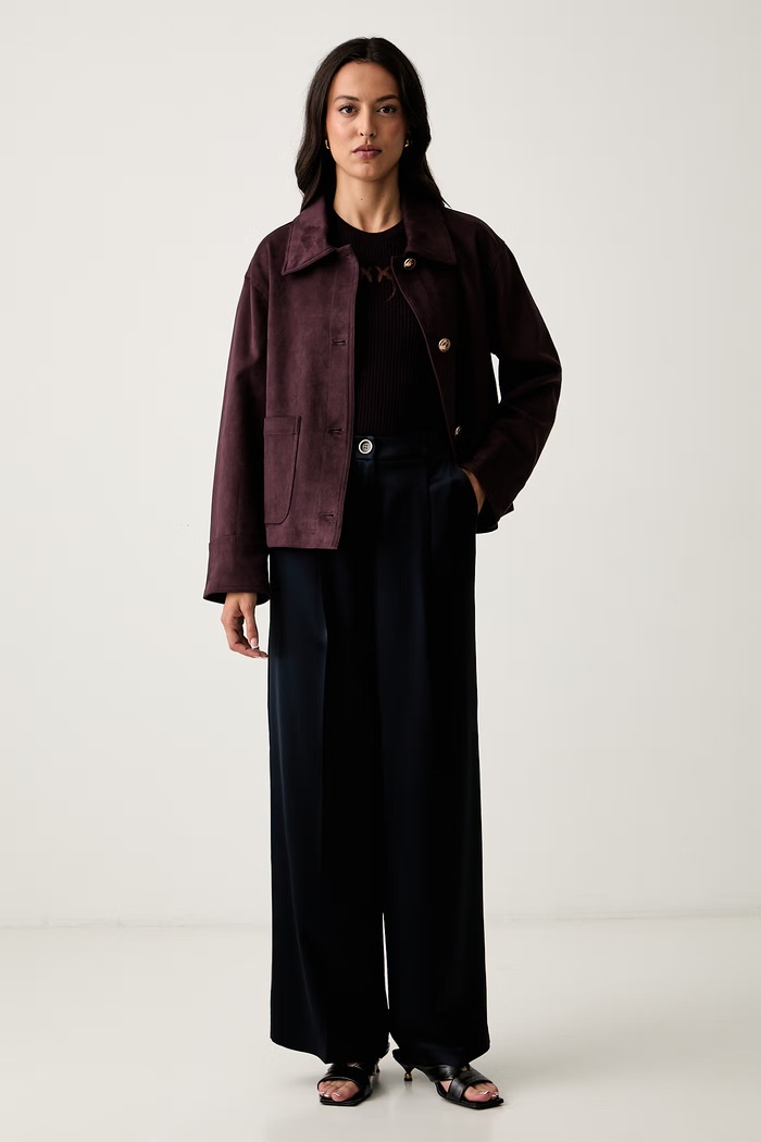 Guess geacă tip cămașă pentru femei din imitație de piele întoarsă GRACE W6YL14.W2887 violet AW26