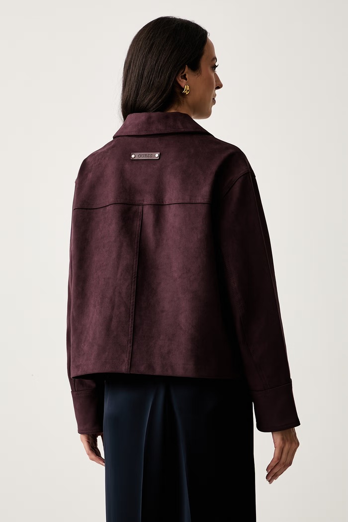 Îmbrăcăminte Guess geacă tip cămașă pentru femei din imitație de piele întoarsă GRACE W6YL14.W2887 violet