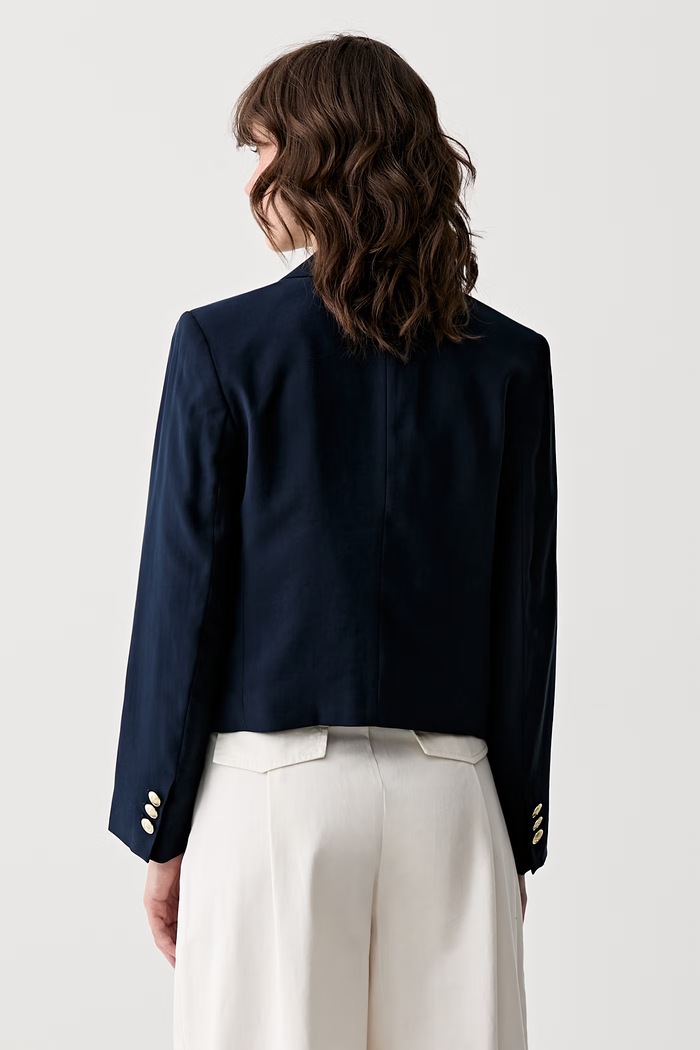 Oblečení Tommy Jeans jednořadé sako dámské s viskózou DW0DW22910 námořnická modř